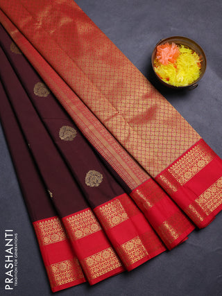 Coffee Brown & Red Semi Kanchipram Silk - Buttas
