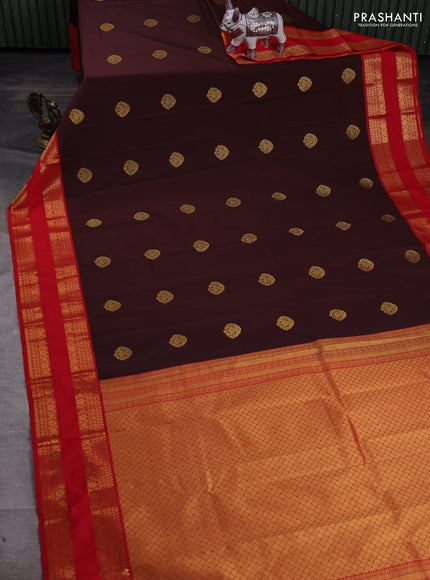 Coffee Brown & Red Semi Kanchipram Silk - Buttas