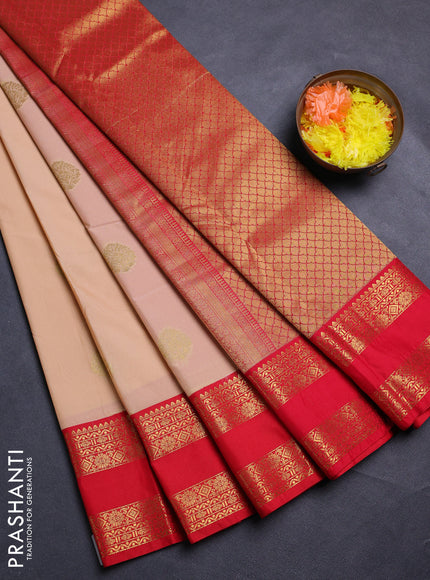 Peach & Red Semi Kanchipram Silk - Buttas