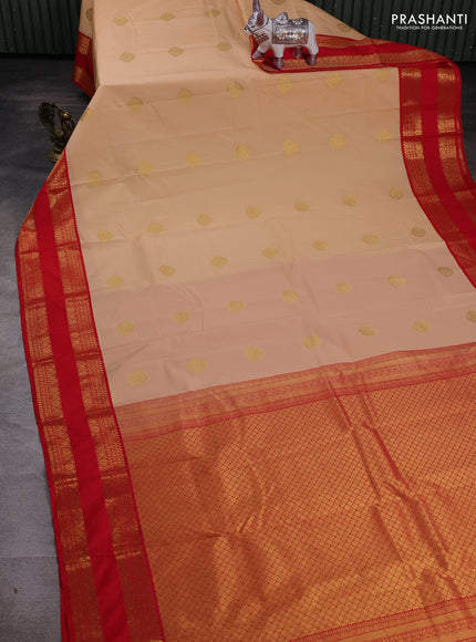 Peach & Red Semi Kanchipram Silk - Buttas