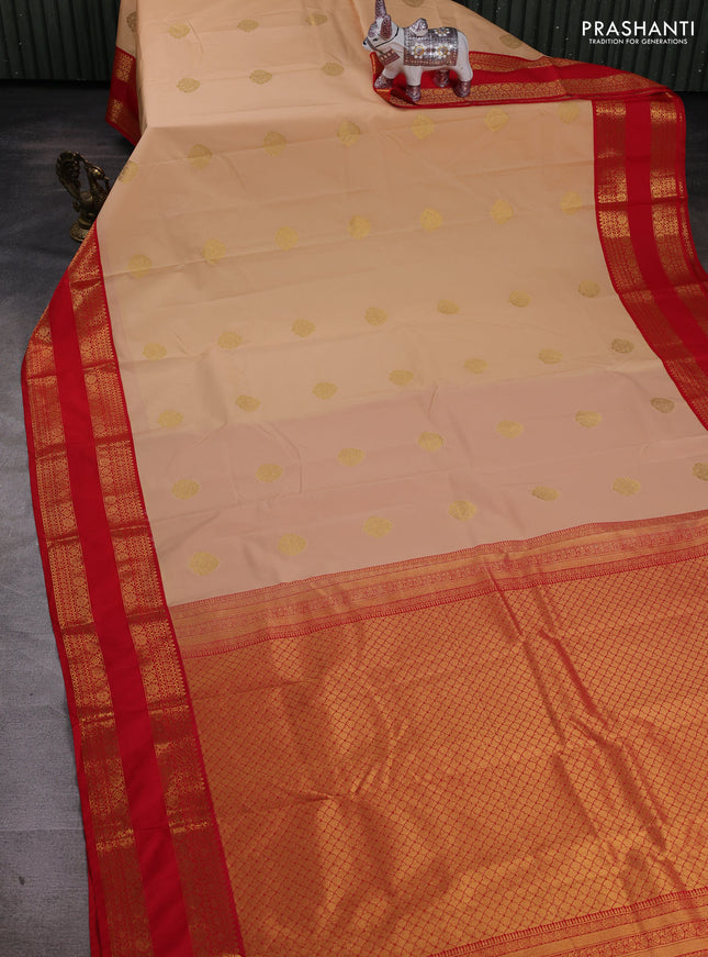 Peach & Red Semi Kanchipram Silk - Buttas