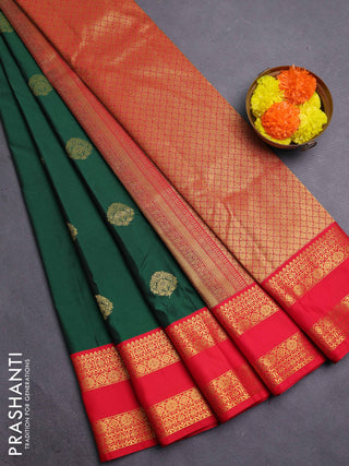 Bottle Green & Red Semi Kanchipram Silk - Buttas
