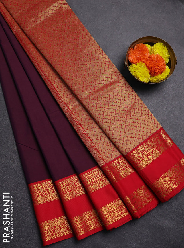 Purple & Red Semi Kanchipram Silk - Buttas