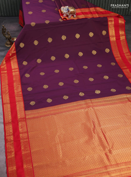Purple & Red Semi Kanchipram Silk - Buttas