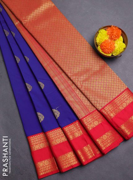 Blue & Red Semi Kanchipram Silk - Buttas