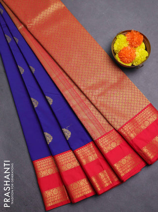 Blue & Red Semi Kanchipram Silk - Buttas