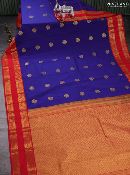 Blue & Red Semi Kanchipram Silk - Buttas