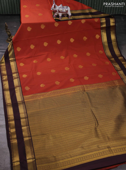 Rust & Coffee Brown Semi Kanchipram Silk - Buttas