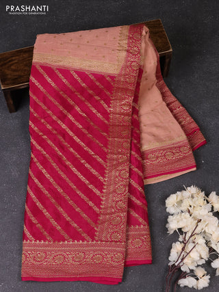 Peach & Magenta Pink Banarasi Crepe Saree - Half & Half