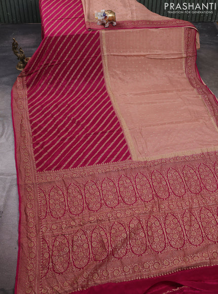 Peach & Magenta Pink Banarasi Crepe Saree - Half & Half