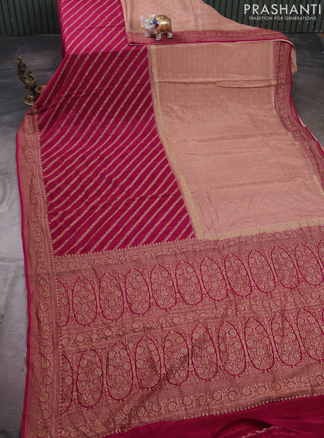 Peach & Magenta Pink Banarasi Crepe Saree - Half & Half