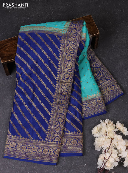 Teal Blue & Peacock Blue Banarasi Crepe  - Half & Half