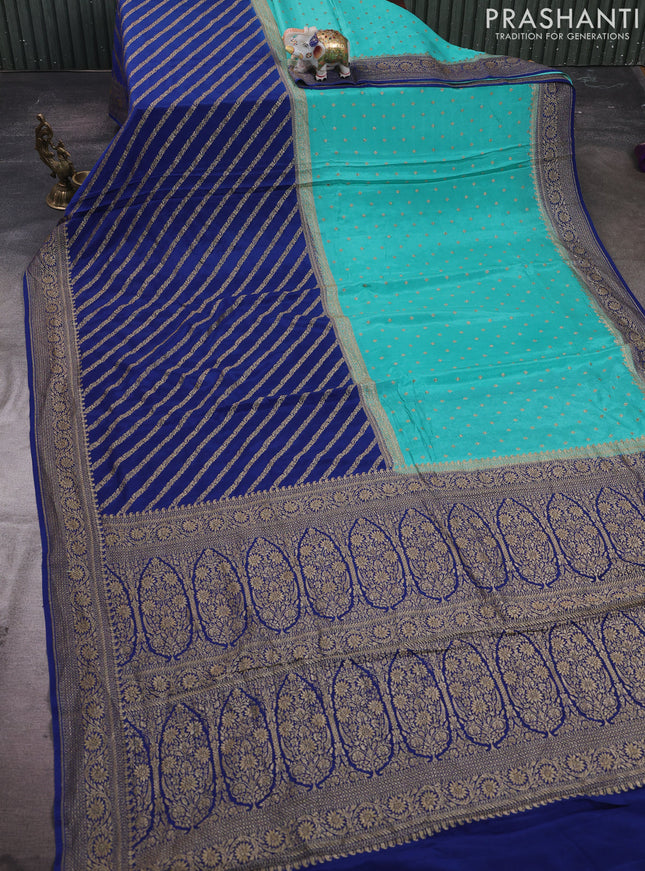 Teal Blue & Peacock Blue Banarasi Crepe  - Half & Half