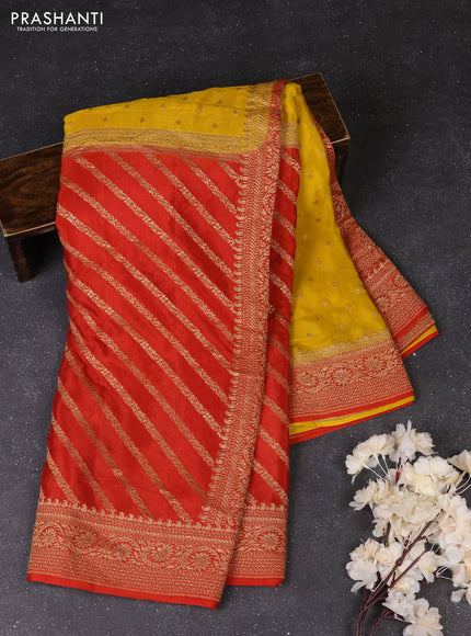 Yellow & Orange Banarasi Crepe  - Half & Half