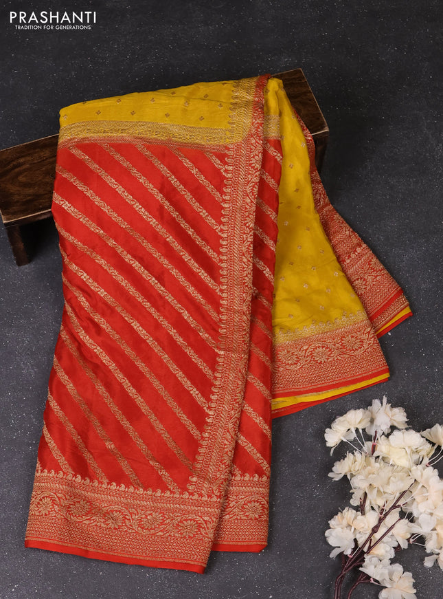 Yellow & Orange Banarasi Crepe  - Half & Half