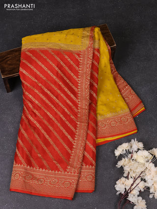 Yellow & Orange Banarasi Crepe  - Half & Half