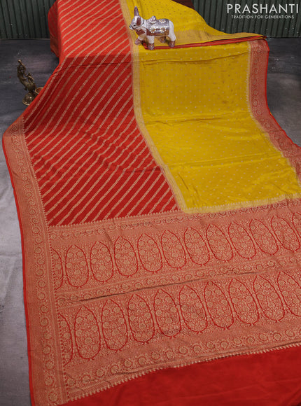 Yellow & Orange Banarasi Crepe  - Half & Half