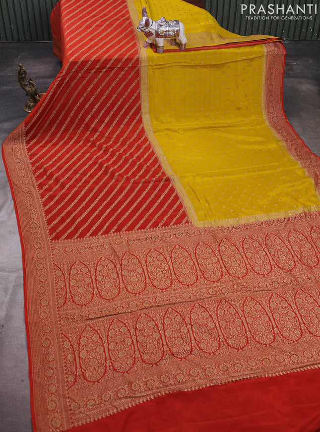 Yellow & Orange Banarasi Crepe  - Half & Half