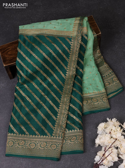 Pastel Green & Green Banarasi Crepe  - Half & Half