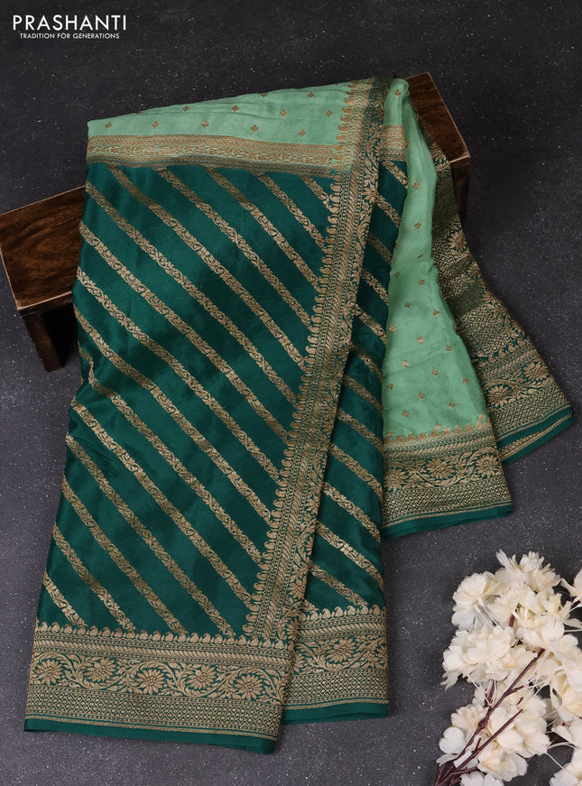 Pastel Green & Green Banarasi Crepe  - Half & Half