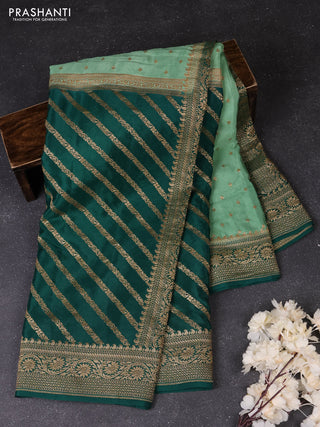 Pastel Green & Green Banarasi Crepe  - Half & Half