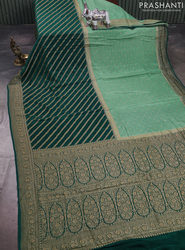 Pastel Green & Green Banarasi Crepe  - Half & Half