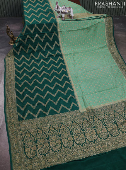 Pastel Green & Green Banarasi Crepe  - Half & Half