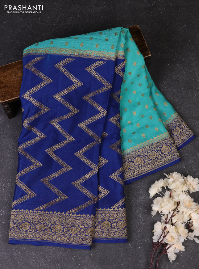 Teal Blue & Peacock Blue Banarasi Crepe  - Half & Half