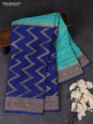 Teal Blue & Peacock Blue Banarasi Crepe  - Half & Half