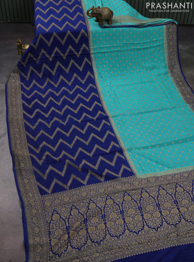 Teal Blue & Peacock Blue Banarasi Crepe  - Half & Half