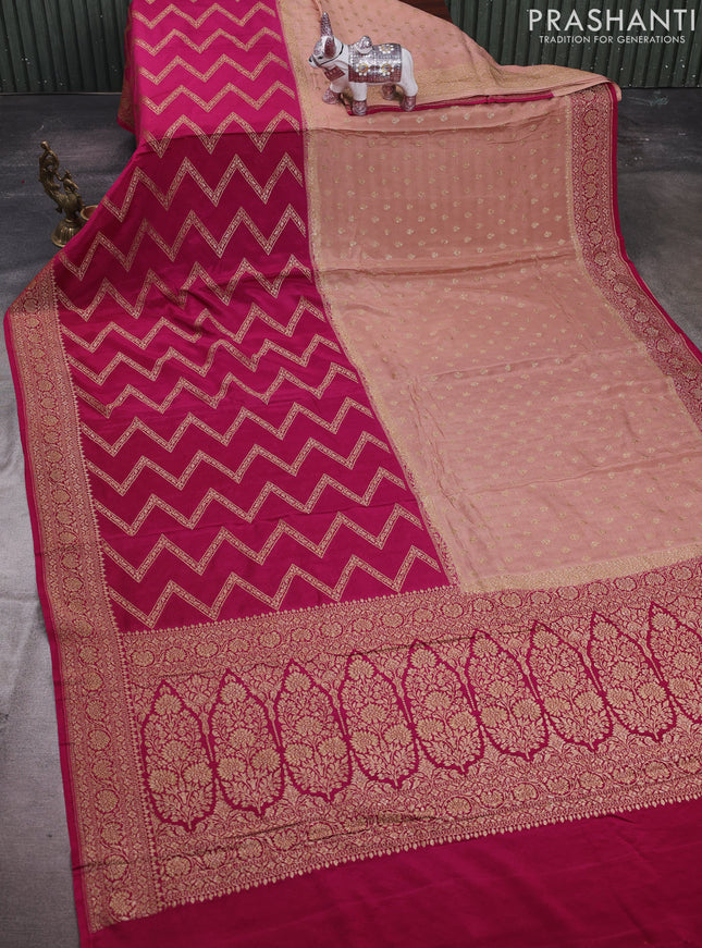 Peach & Pink Banarasi Crepe  - Half & Half