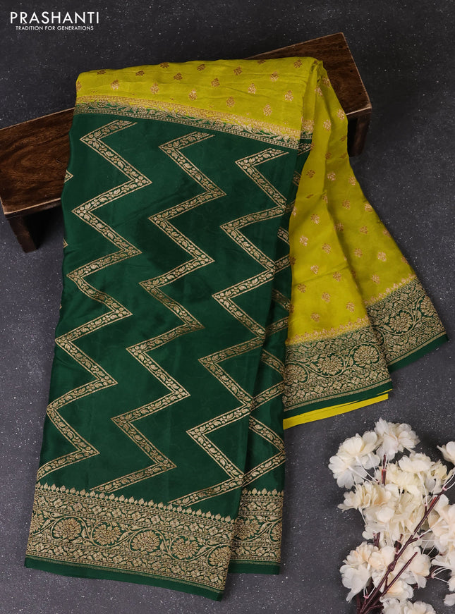 Lime Green & Green Banarasi Crepe  - Half & Half