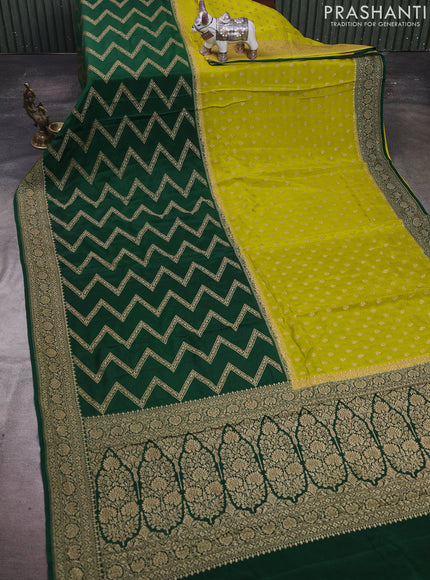 Lime Green & Green Banarasi Crepe  - Half & Half