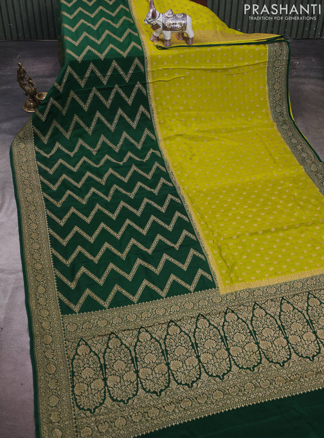 Lime Green & Green Banarasi Crepe  - Half & Half