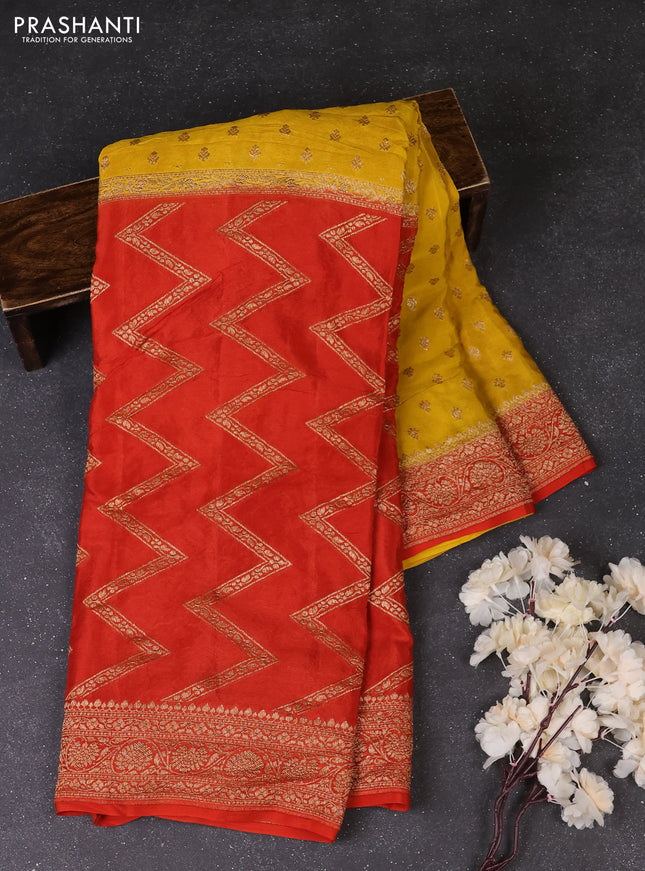 Yellow & Orange Banarasi Crepe  - Half & Half