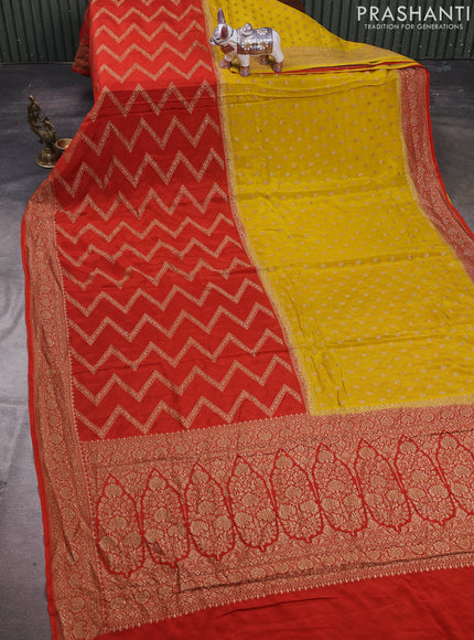 Yellow & Orange Banarasi Crepe  - Half & Half