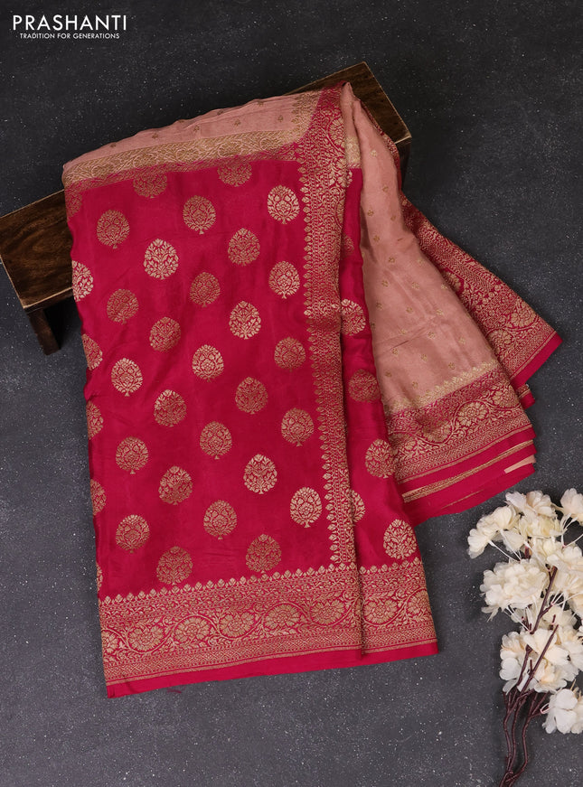Peach & Pink Banarasi Crepe  - Half & Half