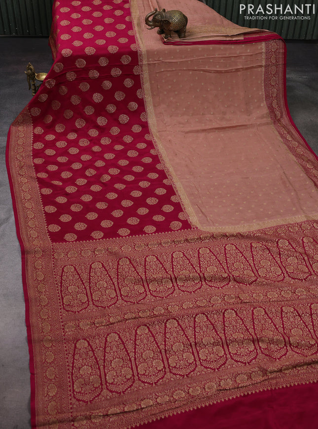 Peach & Pink Banarasi Crepe  - Half & Half