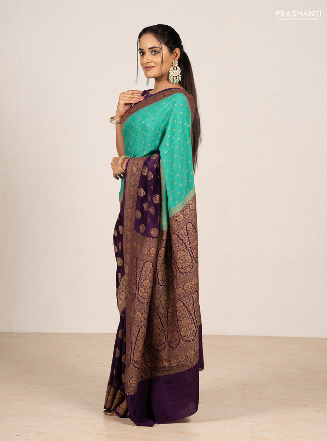 Teal Green & Purple Banarasi Crepe  - Half & Half