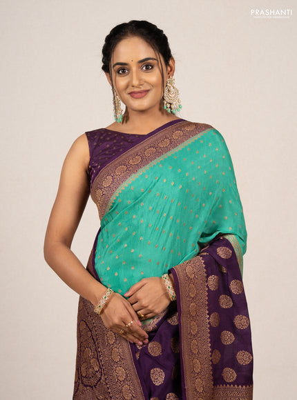 Teal Green & Purple Banarasi Crepe  - Half & Half