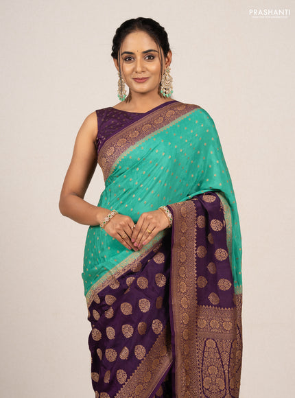 Teal Green & Purple Banarasi Crepe  - Half & Half