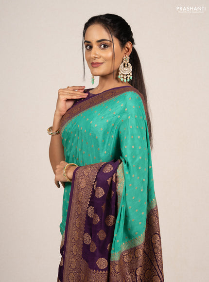 Teal Green & Purple Banarasi Crepe  - Half & Half