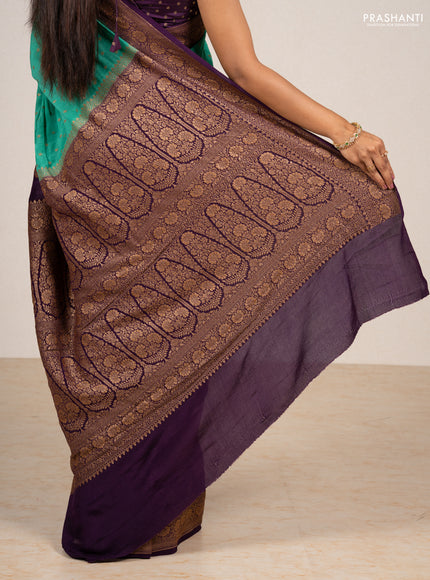 Teal Green & Purple Banarasi Crepe  - Half & Half