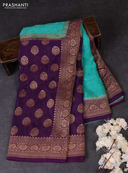 Teal Green & Purple Banarasi Crepe  - Half & Half