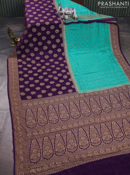 Teal Green & Purple Banarasi Crepe  - Half & Half