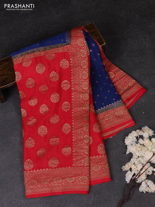 Peacock Blue & Red Banarasi Crepe  - Half & Half