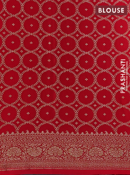 Peacock Blue & Red Banarasi Crepe  - Half & Half