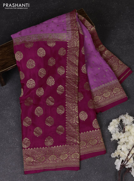 Pastel Purple & Magenta Pink Banarasi Crepe  - Half & Half