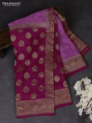 Pastel Purple & Magenta Pink Banarasi Crepe  - Half & Half