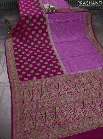 Pastel Purple & Magenta Pink Banarasi Crepe  - Half & Half